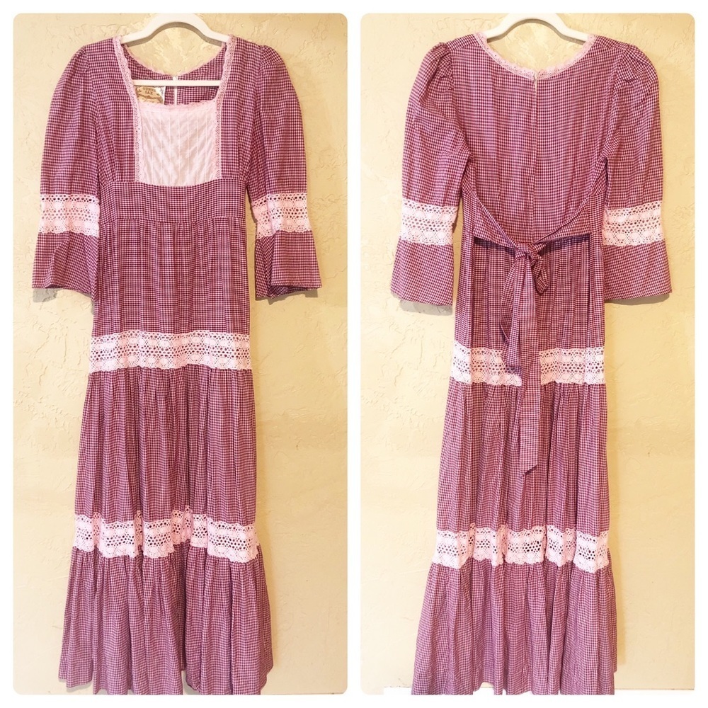 Vintage Gunne Sax Cottagecore Prairie Gingham Dress  11